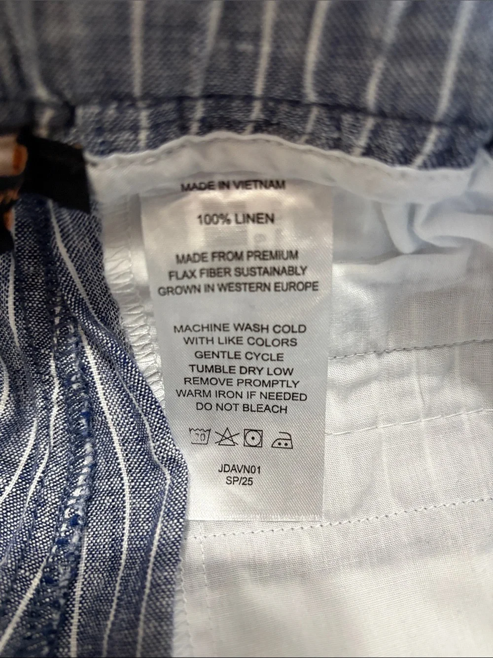 Quince Blue White Stripe Wide Leg Chambray Linen Pants Womens Large Pull On Crop